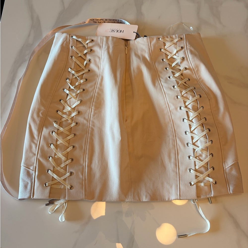 House of CB Ivory Lace-Up Mini Skirt